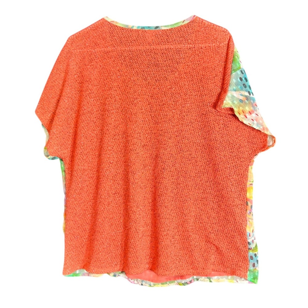 CJ Banks Womens Size 1X Floral Top Mixed Media Rhinestone Coral Knit Back Breezy - Picture 3 of 11